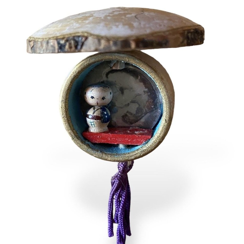 Miniature Kokeshi Doll, Hand Made with  Japanese Writing